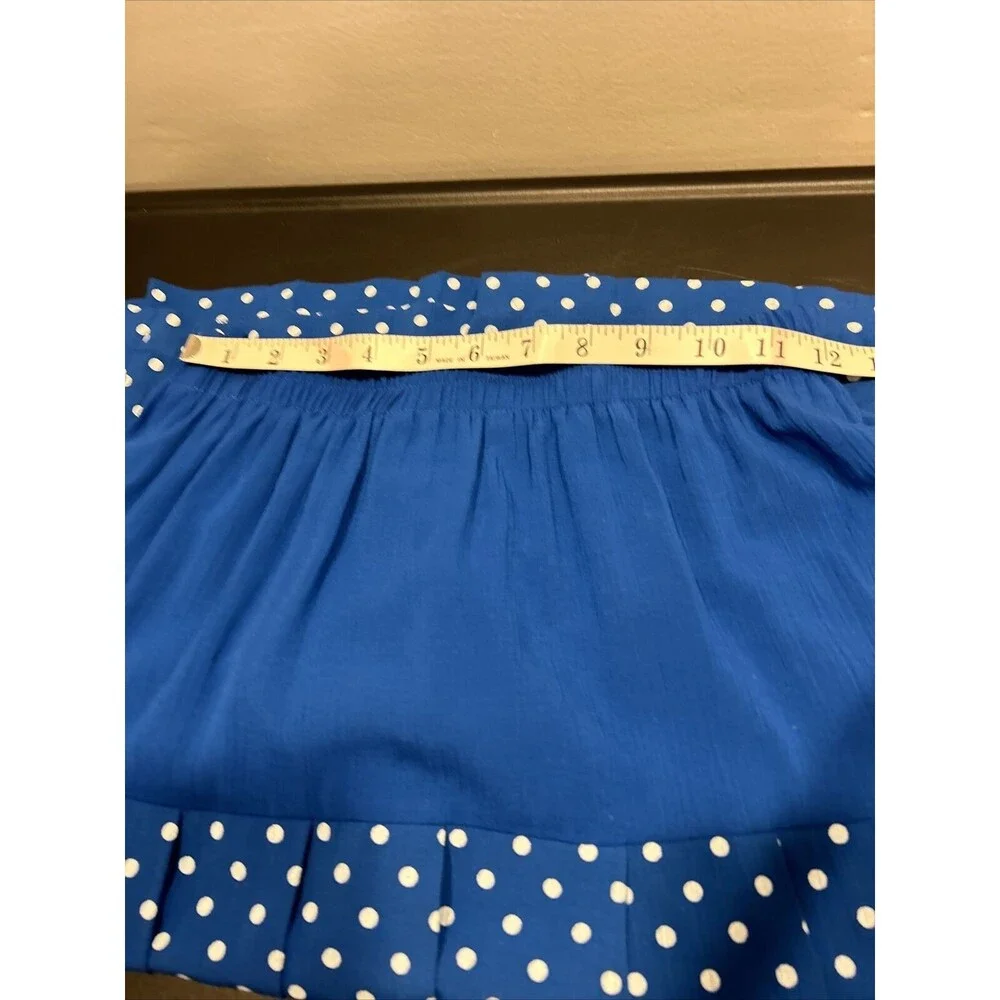 vintage 80s elastic waist pleated skirt midi Blue white polka dot Size 8